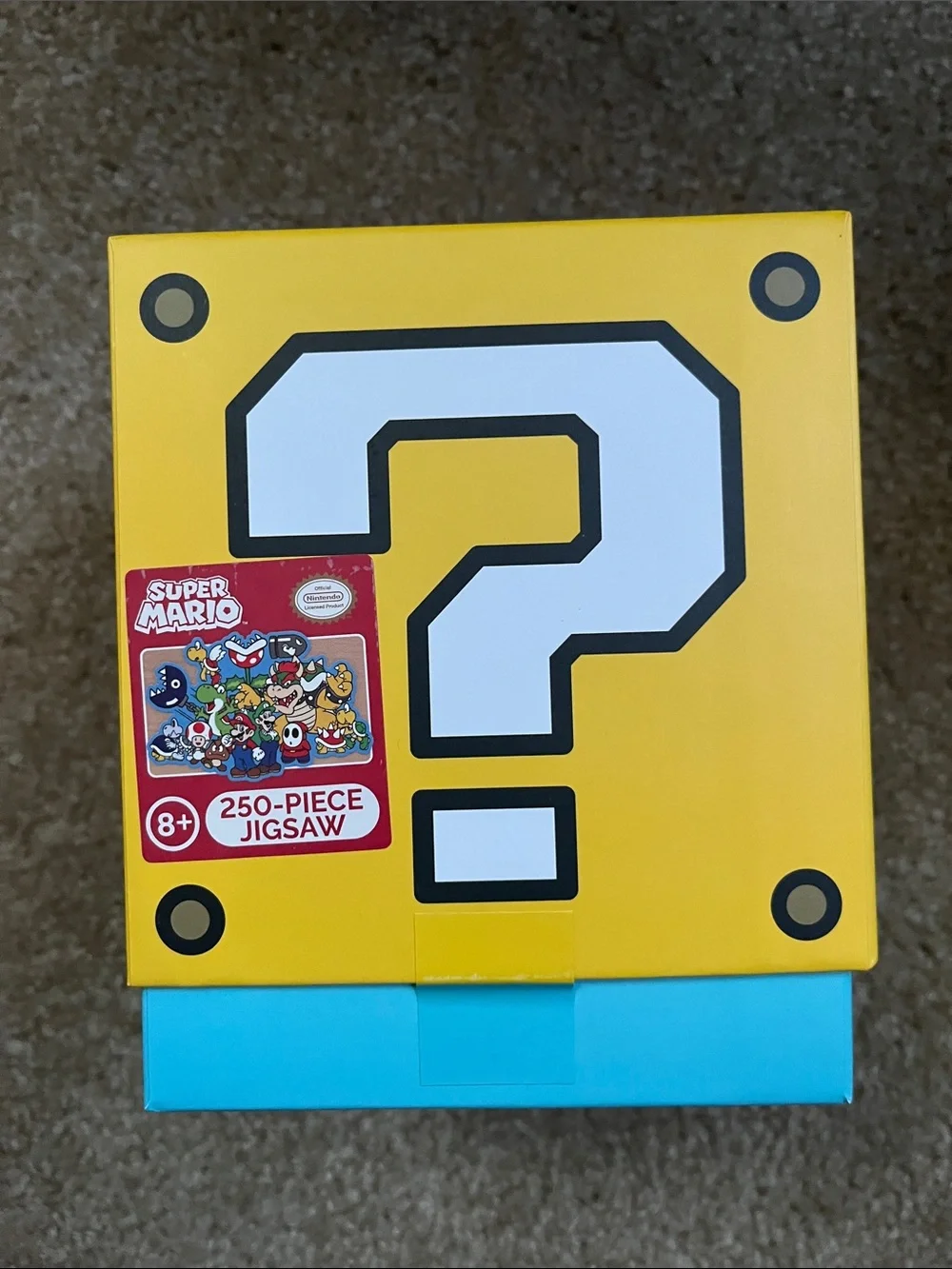 Nintendo Super Mario Yellow Question Block Jigsaw Puzzle with Blue Accent
